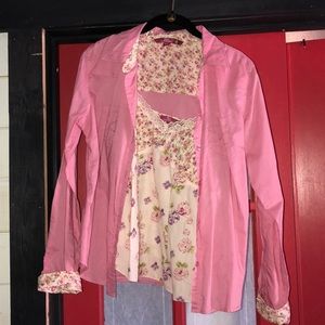 Pink Button down with matching tank